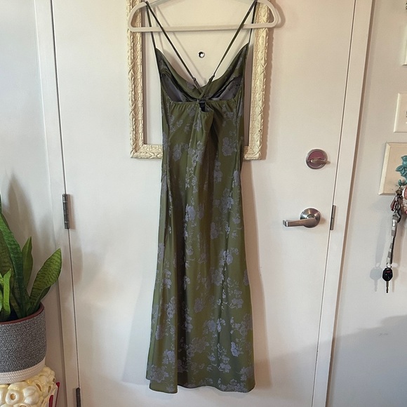 CIDER | Green Floral Cowl Neck Split Midi Dress - Picture 8 of 15